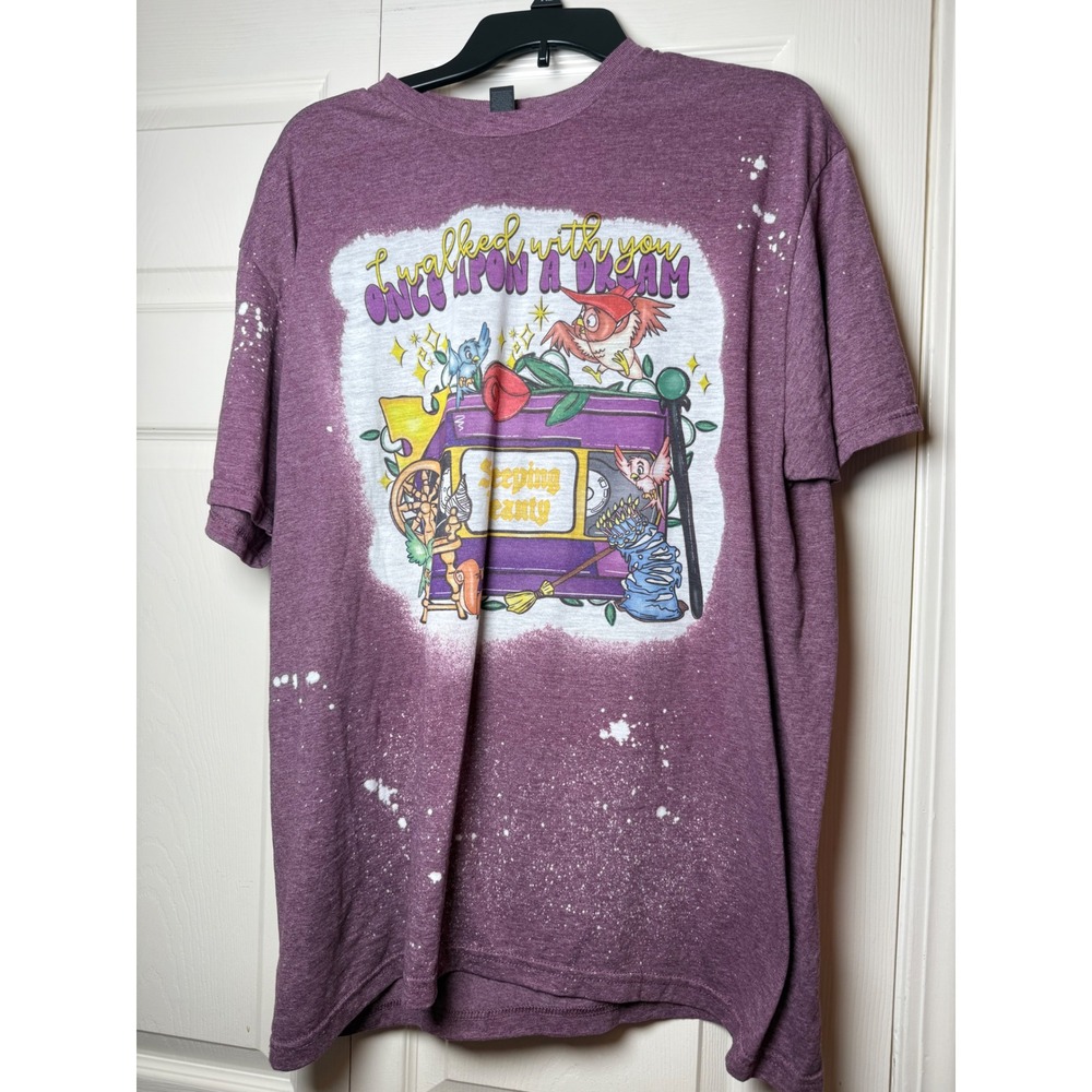 Gildan Sleeping Beauty VHS Bleached Graphic T-Shirt Purple XL Once‎ Upon A Dream